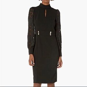 Karl Lagerfeld Womens Black Sheer Floral Sleeve Knee Length Classic Dress Size 6